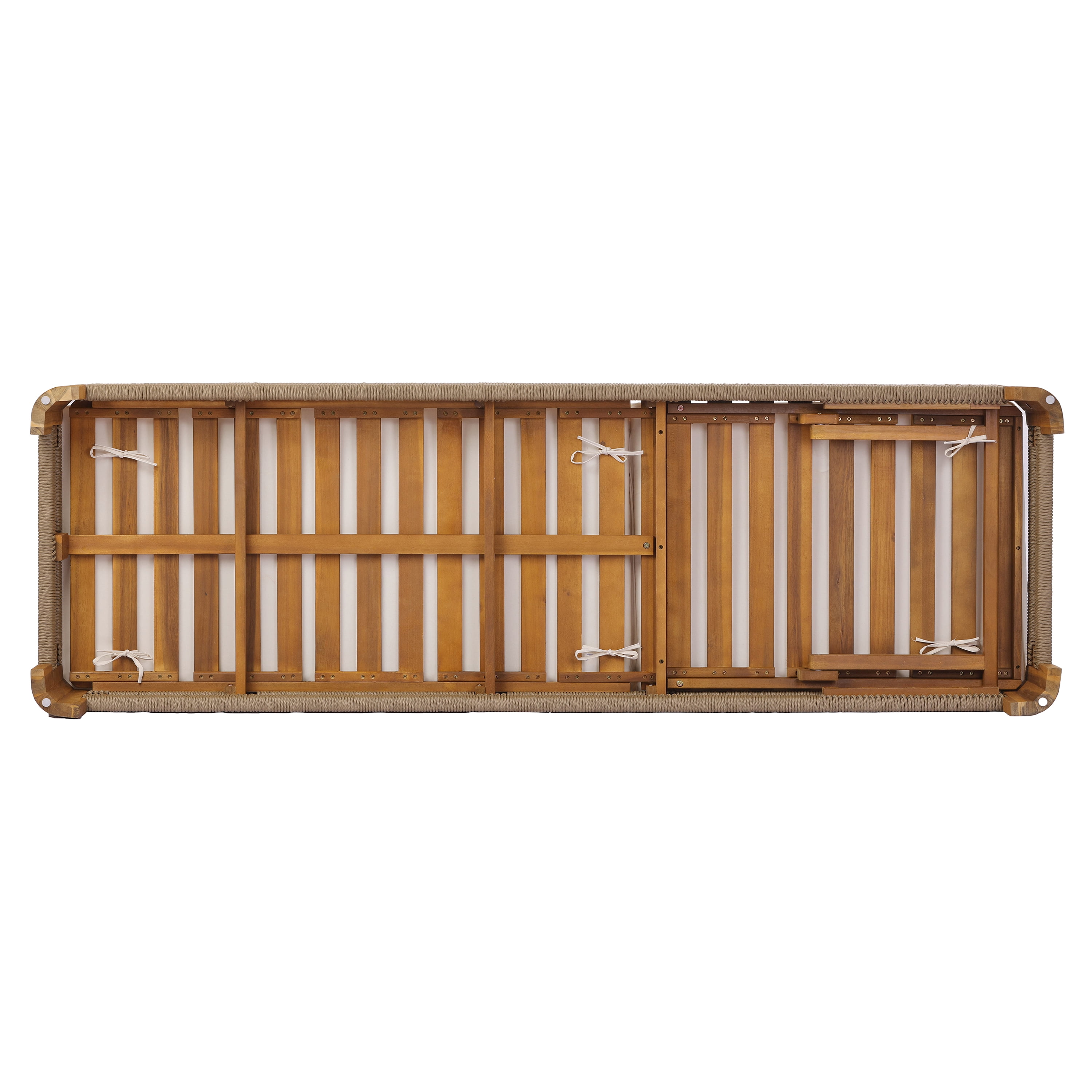 Adjustable Backrest Chaise Lounge, Acacia Wood Outdoor Recliner with Handwoven Rope Accents for Poolside, Natural Wood Finish