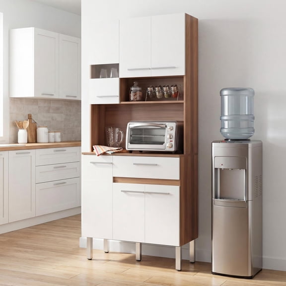 Alacena Rack de Cocina con 6 Puertas y 1 Cajón Color Blanco Estantes para Microondas, Café y Trastes blanco