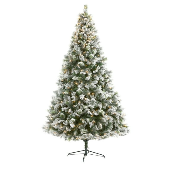 Nearly Natural Flocked Oregon Pine Artificial Christmas Tree with 600 Clear Lights