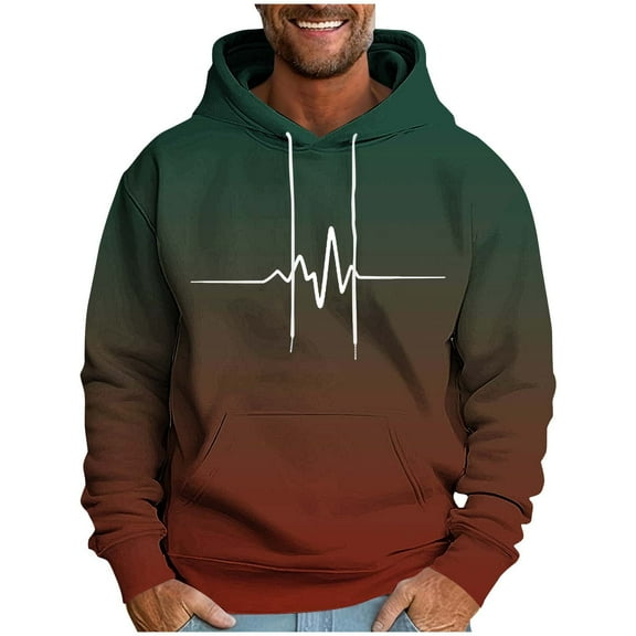 Hoodie for Men Long Sleeve Fleece Pullover Soft Casual Hooded Sweatshirt Gradient Plain Drawstring Print Hoody Lightweight Tops Loose Outwear for Casual Wear & Workout