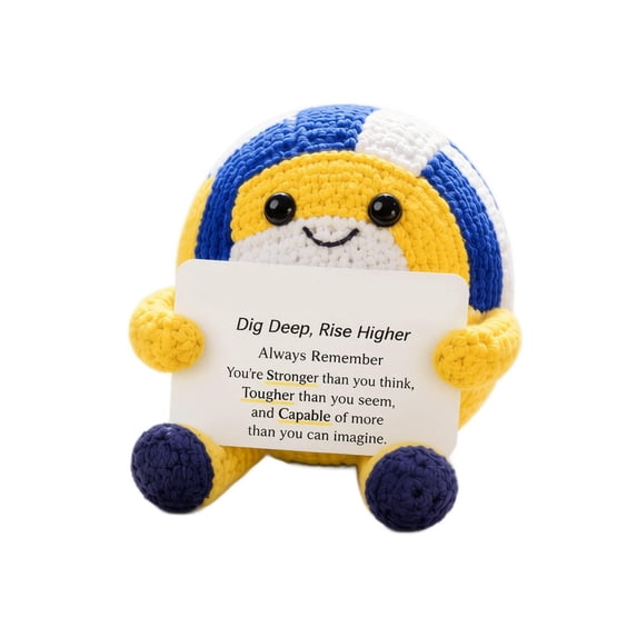 Positive Crochet Volleyball Plush 3 Inch Cute Desk Decor Motivational Sports Decor for Home Office Shelf Athlete Fan Display, 1 Pack