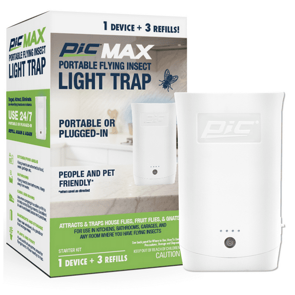 Pic Flying Insect Dual Portable Plug-in Trap, Attracts and Traps House Flies, Fruit Flies, and Gnats (1 Plug-in Base & 3 Cartridges)