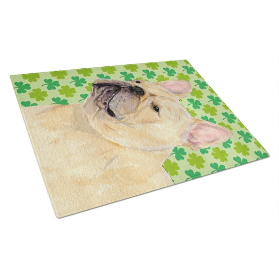 Caroline's Treasures French Bulldog St. Patrick's Day Shamrock Portrait Glass Cutting Board Large