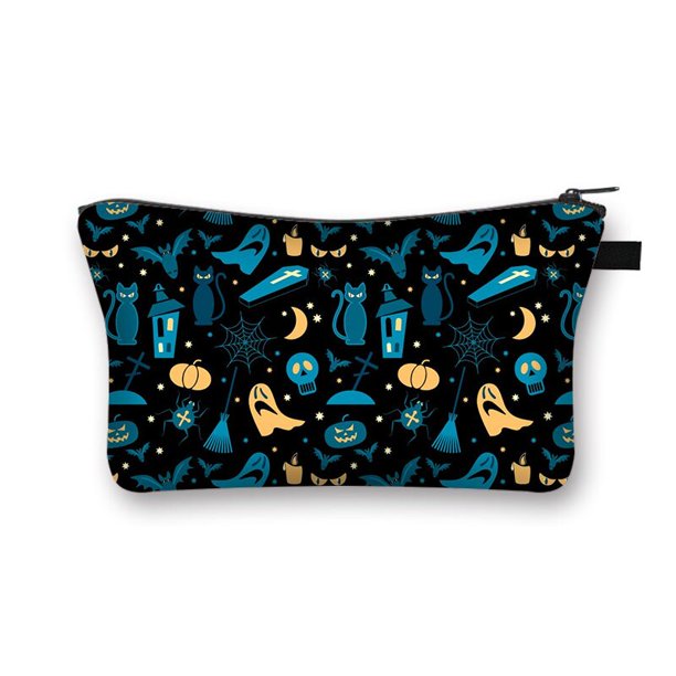 Estuche de cosméticos con patrón de Halloween, bolsas de maquillaje de calabaza fantasma de Calavera, organizador de artículos de tocador de lápiz labial de moda informal para niñas qiuyongming unisex
