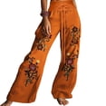 thumbnail image 2 of Wide Leg Pants for Women Boho Floral Palazzo Pants High Waist Bohemian Flowy Lounge Trousers Orange-Red M, 2 of 3