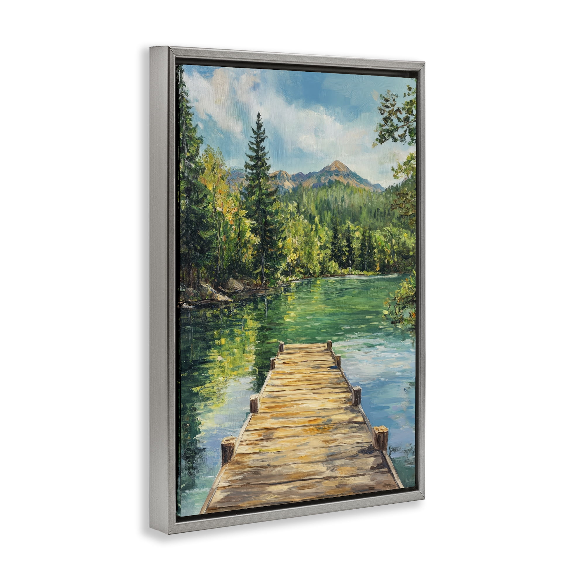 Stupell Industries Sunlit River Dock Gray Framed Floater Canvas Wall Art, design by Petal Prints Design