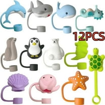 12 Pcs Sea Animal Silicone Straw Covers for Stanley Cups, Food-Grade Reusable Dust-Proof Straw Toppers for 30 oz & 40 oz Tumblers,10mm (0.4 in) Caps