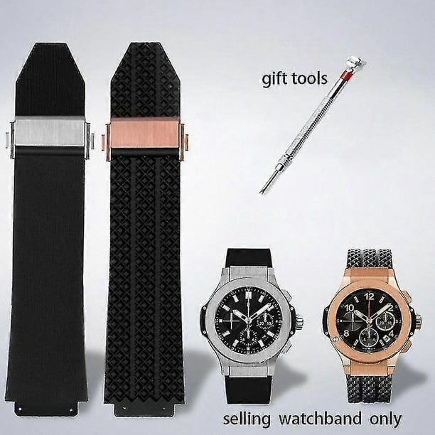 Blue and Black Silicone Watch Strap for Men - 25mm x 19mm Waterproof Rubber Bracelet with Chain Accessories for Luxury Sports Watches