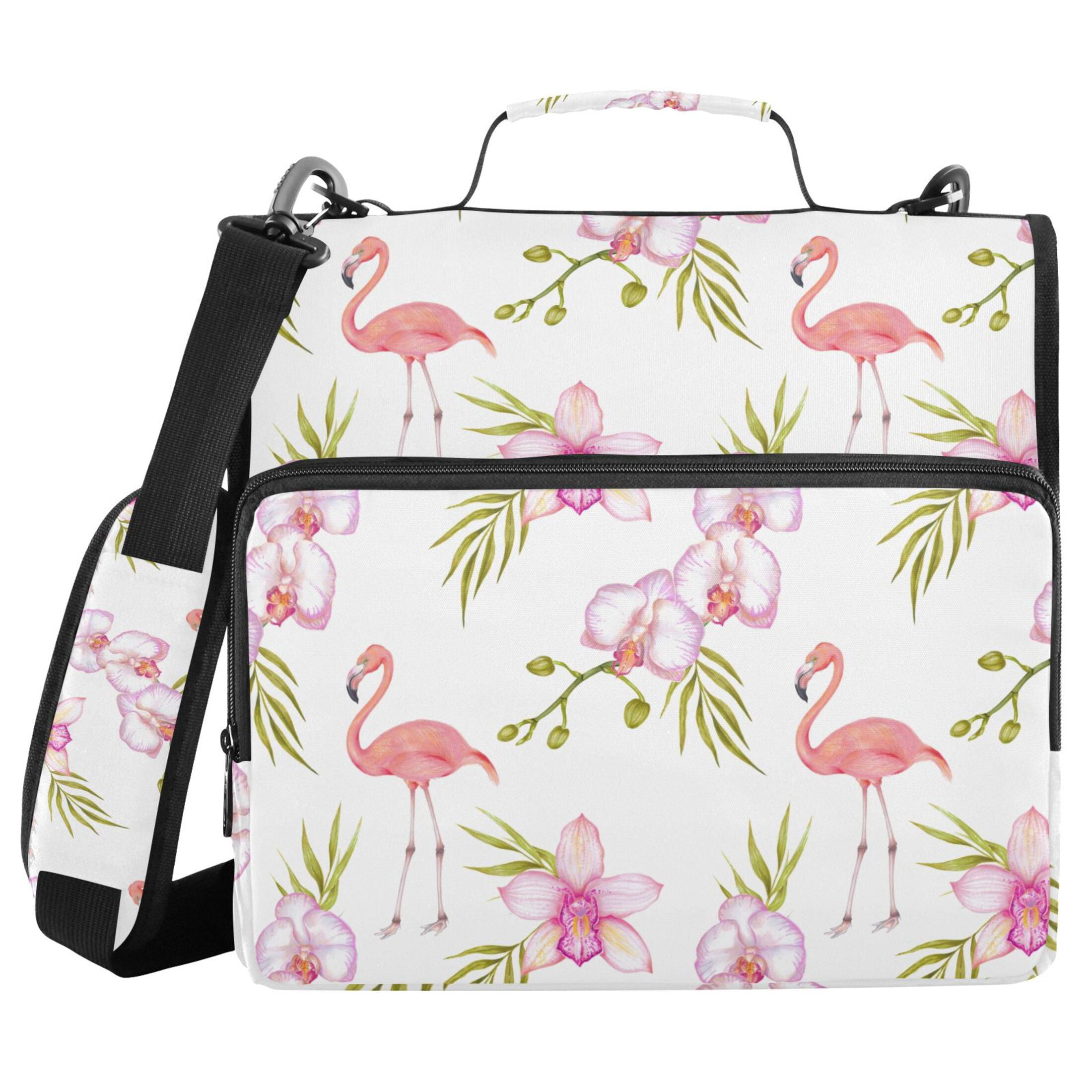 ALAZA Zipper Binder Flamingo Flowers 3 Ring Trapper Keeper File Folder Organizer Bag