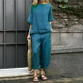 thumbnail image 3 of Cuhas.CA Womens Women Ensemble 2 Pcs Col Rond Couleur Unie Décontracté Coton Lin Haut à Manches 3/4 et Pantalon Survêtement Women, m, 3 of 8