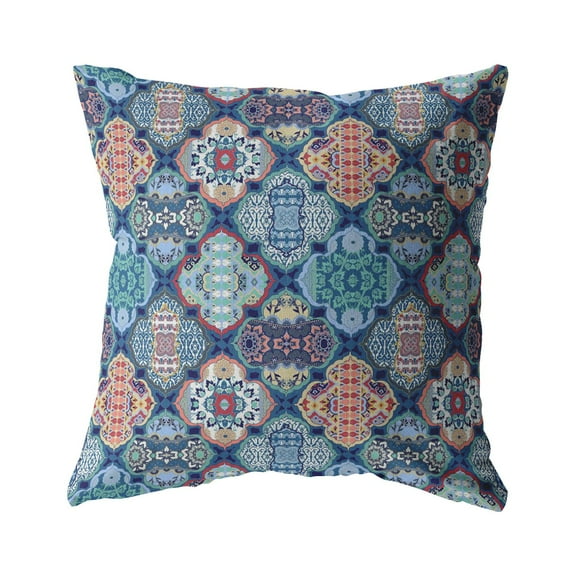 Flower Diamonds Indoor/Outdoor Fabric Pillow with Zip in Blue and Red 16x16