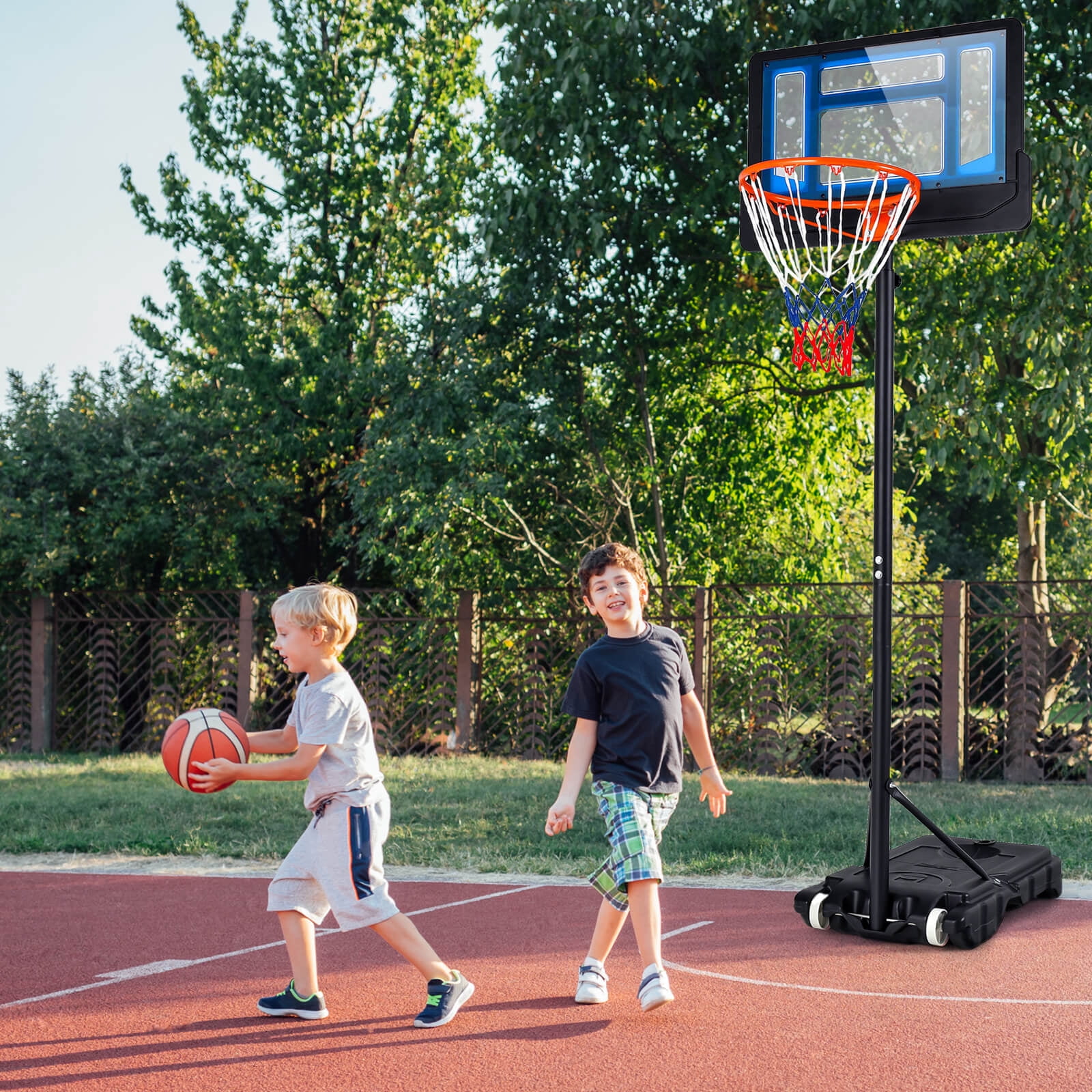 Costway Kids Basketball Hoop Portable Backboard System with Adjustable Height Ball Storage Blue + Black