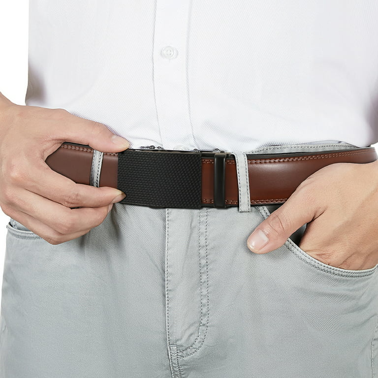 JASGOOD Men Ratchet Belt Strap Wide 30MM 1.18”,Brown Replacement Leather  Belt,Automatic Belt Strap Without Buckle