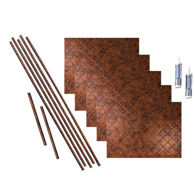 FASÄDE Quilted Decorative Vinyl Backsplash 15 sq ft Kit in Moonstone Copper