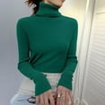 thumbnail image 3 of Green Young Adult Tops Women Turtleneck Ribbed Knit Sweater Top Thumb Hole Long Sleeve Mock Neck Solid Slim Fit Casual Knitted Jumper Plus Size Tops for Women, 3 of 4