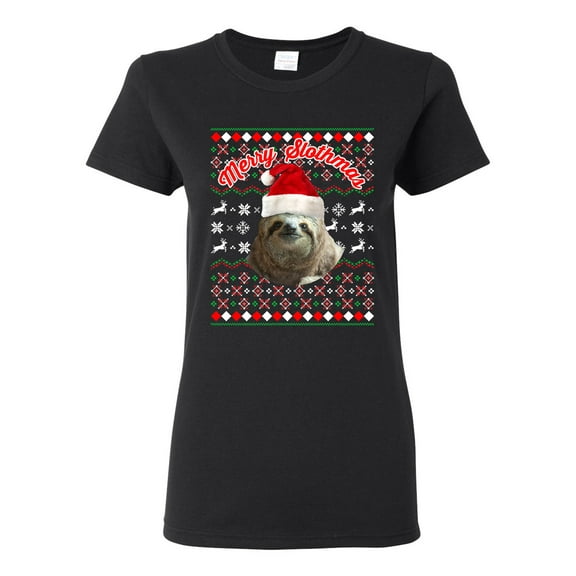 Ladies Merry Slothmas Sloth Animals Ugly Christmas Funny DT T-Shirt Tee
