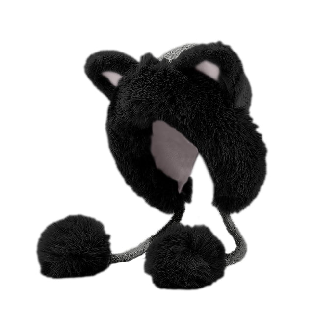 Sombreros de Invierno para Mujeres Lindo Gato Orejas de Punto Sombrero con Peluche Bola, Pelado Forrado a Prueba de Viento Caliente Balaclava Gato en el Sombrero Sombrero
