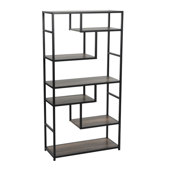 Household Essentials Tall Ashwood Bookshelf, Open Bookcase with Faux Distressed Gray Toned Wood Shelves, 6 Shelves, Lightweight Industrial Style, Slightly Gray Woodgrain