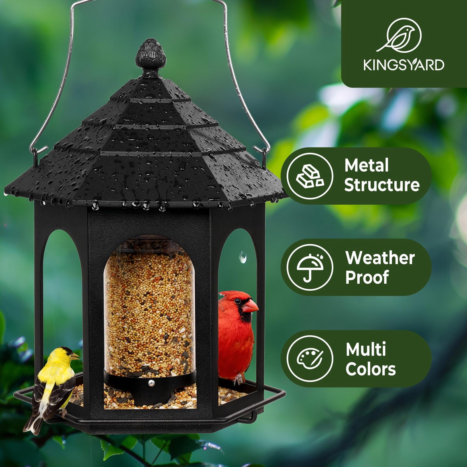 Metal Bird Feeder for Outdoors Hanging, 3 lbs Seed Feeder, Wild Bird Feeders for Garden Cardinal Finch Bluebird, Easy to Fill & Clean