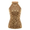 thumbnail image 3 of AOOCHASLIY Womens Tee Clothes Women's Shimmer Flashy All Sequins Embellished Sparkle Vest Tank Tops, 3 of 7