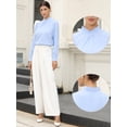 thumbnail image 2 of DARING DIVA Women's Work Business Pleat Mock Neck Puff Long Sleeve Blouse XS Light Blue, 2 of 6