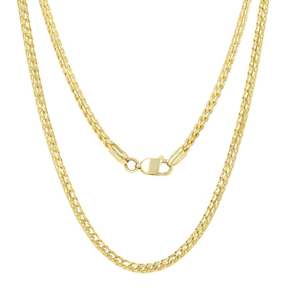 Nuragold 14k Real Yellow Gold Solid Franco Diamond Cut 2mm Spiga Wheat Chain Necklace (16"-30") Italian Jewelry for Men & Women