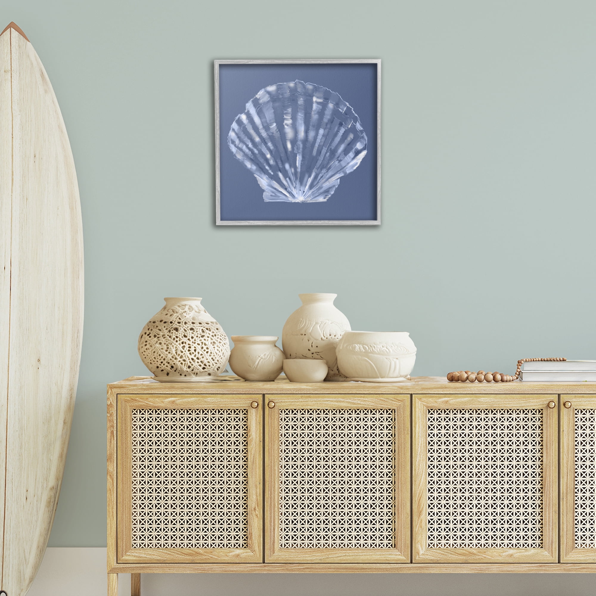 Stupell Industries Blue Nova Seashell Animals & Insects Painting Gray Framed Art Print Wall Art, 24 x 24