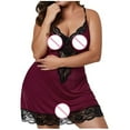thumbnail image 2 of LQCrafK Plus Size Lingerie for Women L-5XL Lace Satin Nightdress Womens Lingerie V Neck Nightwear Satin Sleepwear, 2 of 6