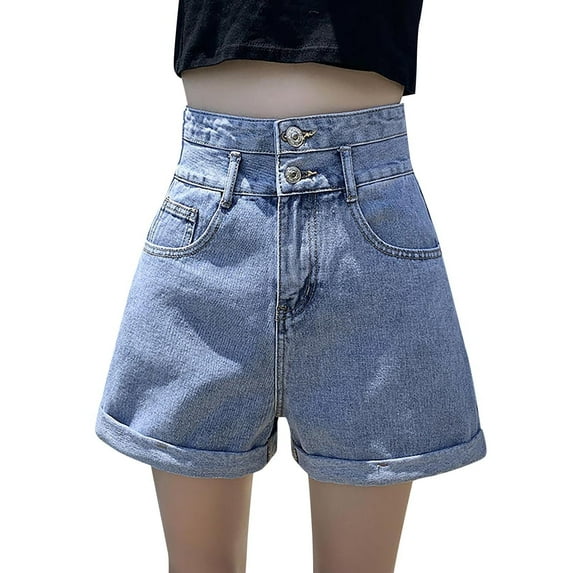 Durtebeua Casual Shorts for Women Casual Jean Shorts With Pockets High Waist Shorts Blue M