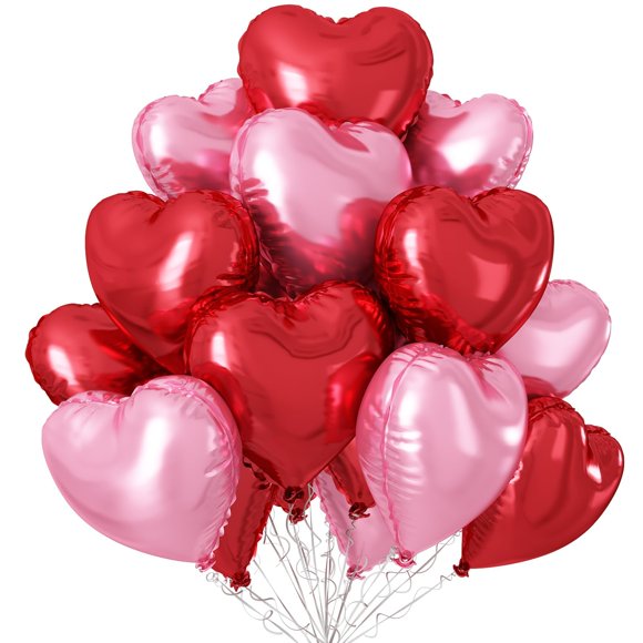 Globos Sowide con forma de corazón rosa y rojo, 18 cm, lámina de mylar, 12 unidades