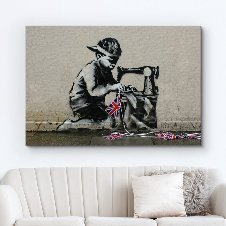 wall26 Canvas Painting Print Wall Art - Banksy Kid Sews UK