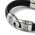 thumbnail image 2 of Men's Black PU Leather Cord Bracelets Lock 304 Stainless Steel Link Bracelets with Magnetic Clasps Silver 8-3/4 inch(22.1cm) DIY, 2 of 4