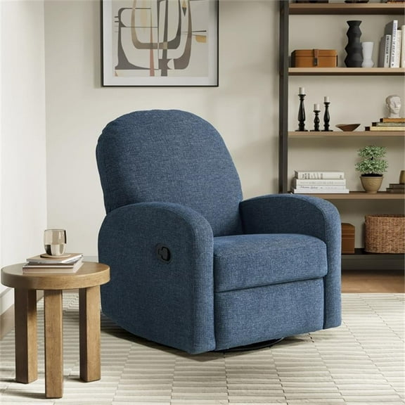 Pemberly Row Swivel Rocker Recliner in Blue Polyeseter Fabric