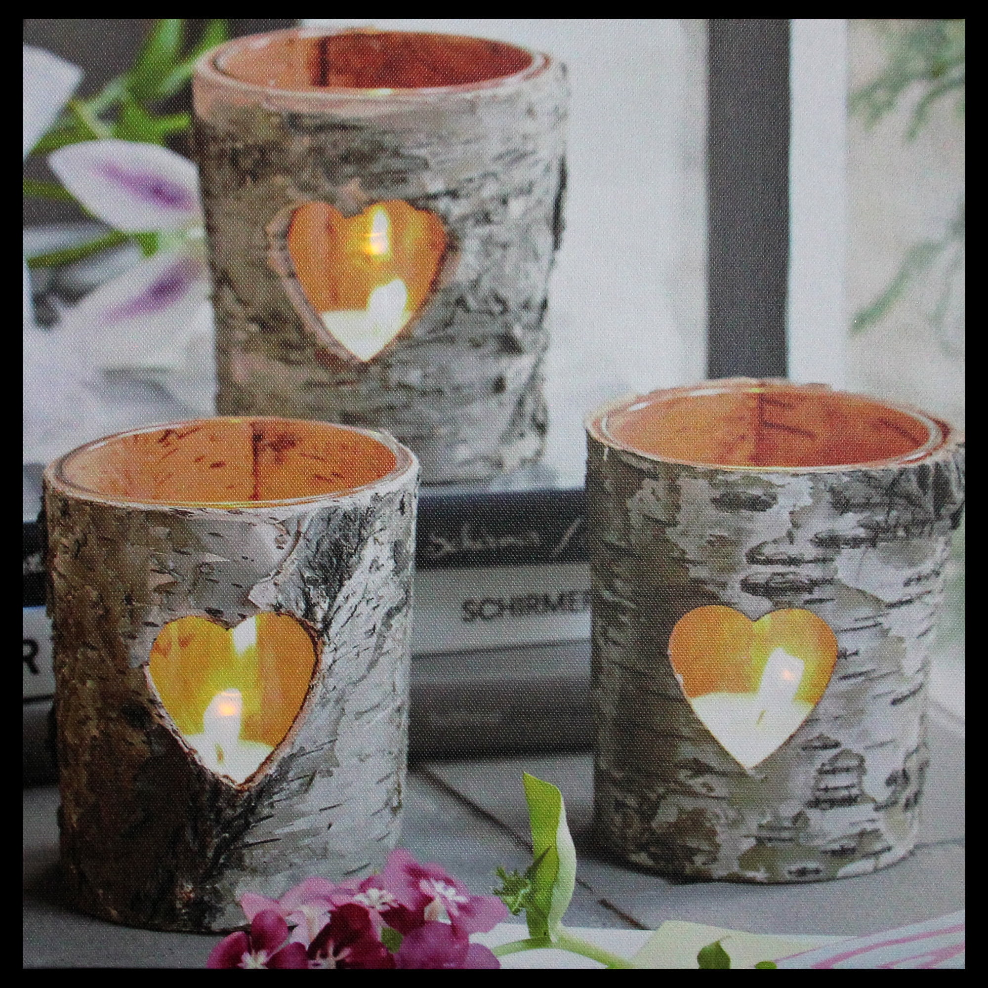 LED Lighted Flickering Rustic Woodland Birch Candles Canvas Wall Art 11.75" x 11.75"