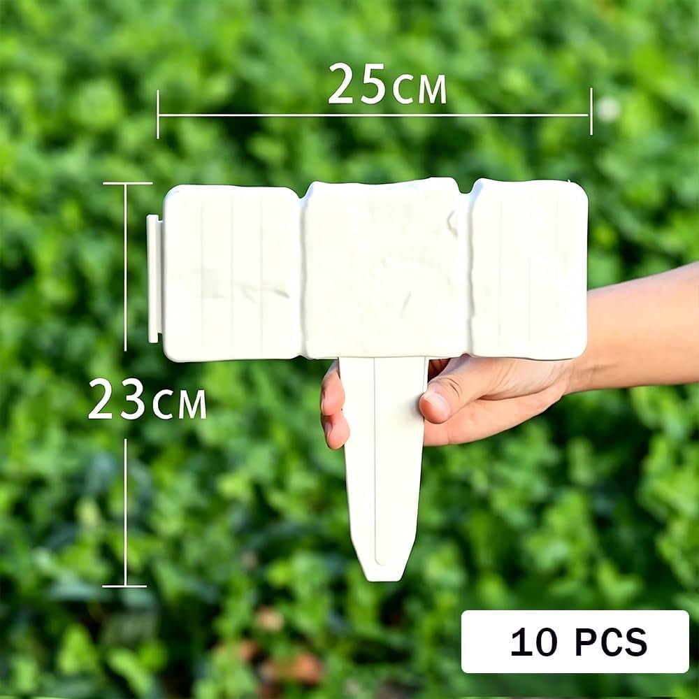 10 Pcs Plastic Garden Edging Border, Stone-Look Interlocking Flower Bed Fence, Weatherproof Lawn Stakes for Yard & Path Landscaping (k)