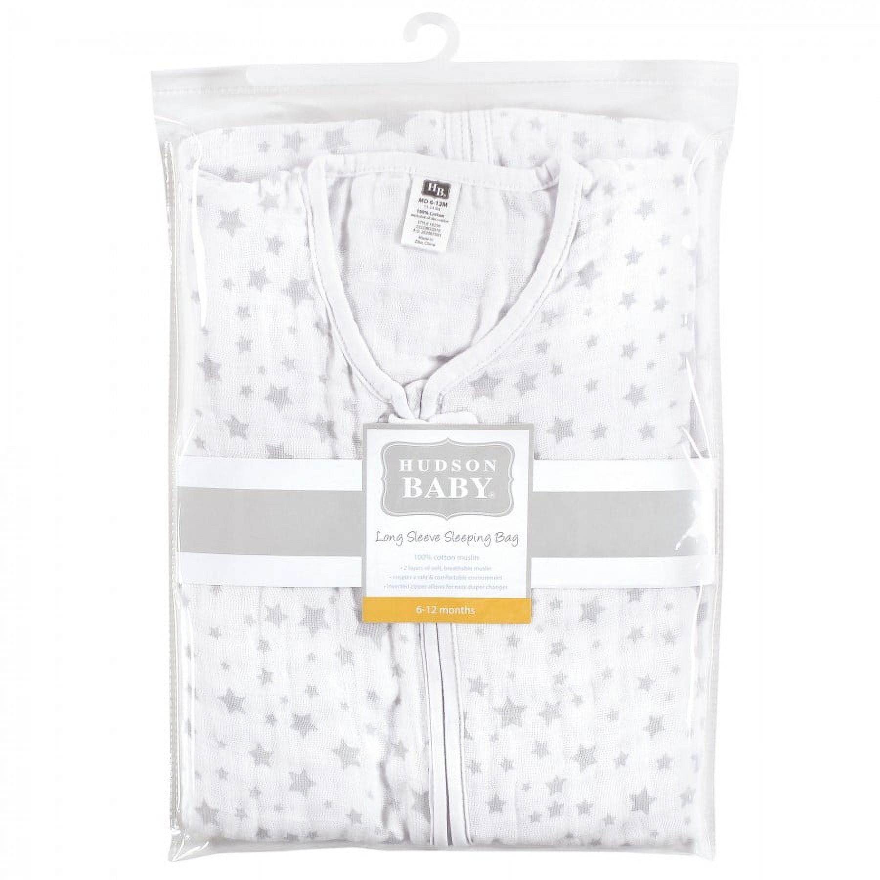 Hudson Baby Unisex Baby Long Sleeve Muslin Sleeping Bag, Wearable Blanket, Sleep Sack, Gray Star, 18-24 Months