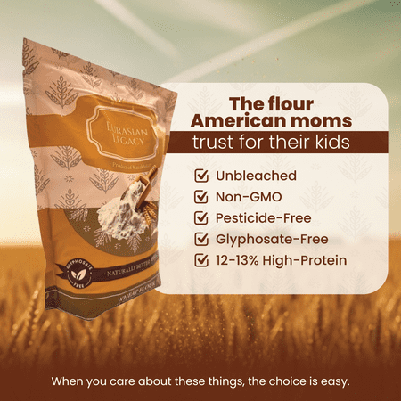 EURASIAN LEGACY WHEAT FLOUR, HIGH-PROTEIN, NON-GMO, GLYPHOSATE-FREE, UNBLEACHED, PERFECT FOR BREAD & BAKING, 3 LB