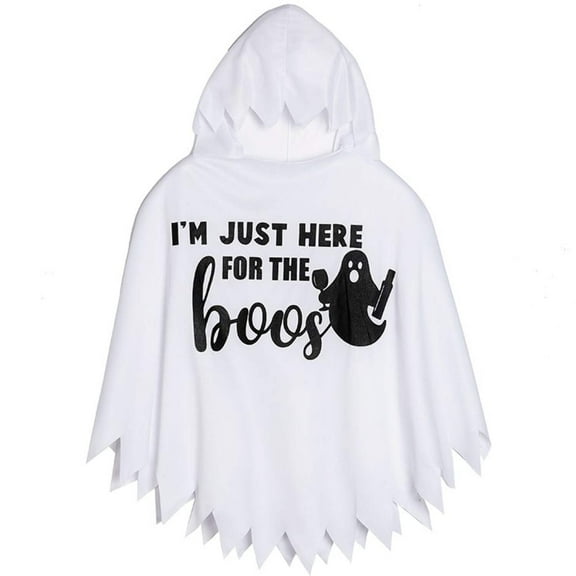 Fun World Womens Halloween Ghost Printed Party Poncho Holiday Shirt White
