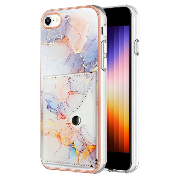 For iPhone 7 / 8 / SE 2022 & 2020 Marble Patterned Case with Card Holder, Back Folio Kickstand PU Leather   Soft Crystal Bumper Edge, Magnetic Clasp Back Cover,Marble #1