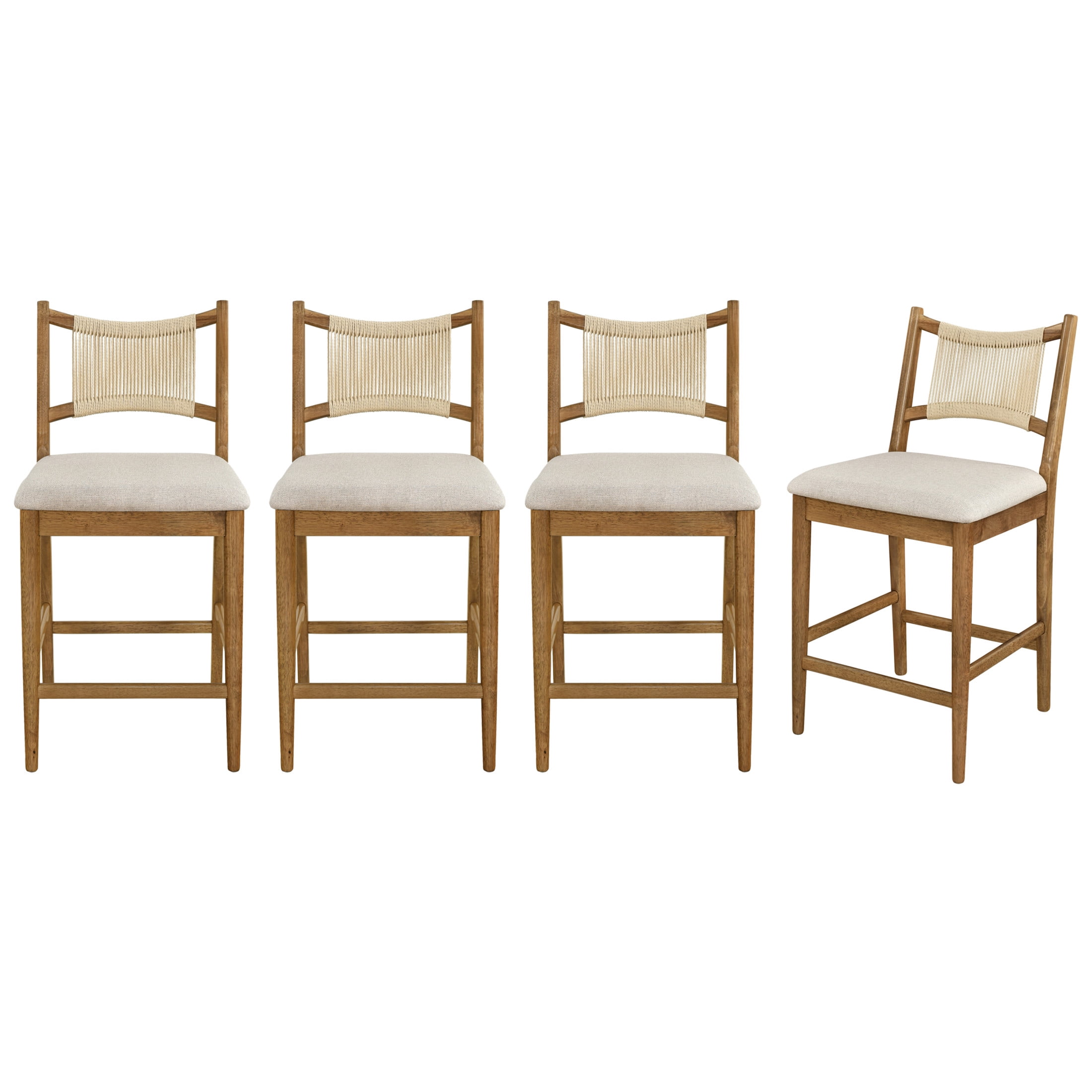 Christopher Knight Home Indoor Counter Stool Set of 4, Wood Frame with Rope Back, Beige + Walnut