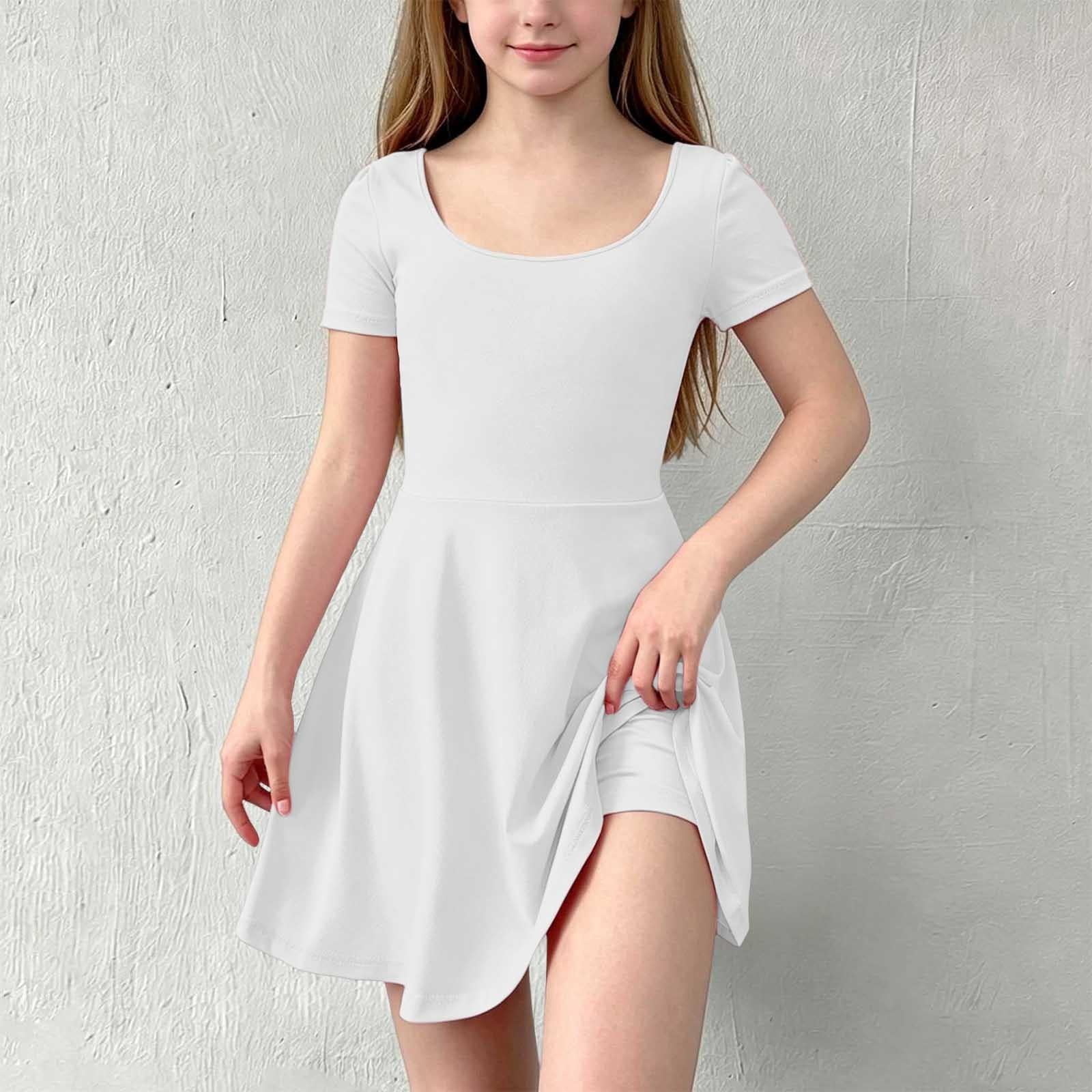 ATOGUTA Athletic Dress for Girls White Ruffle Summer Dresses Cute Birthday Party Princess Sundress 5T-15
