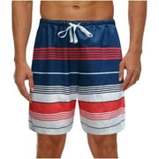 CTEEGC Mens Swimming Trunks Colorblock Striped Print Beach Pants Surf Pants Elastic Lace Up Cropped Pants