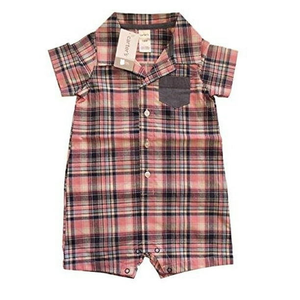 Carter's Carter's Baby Boy Size 12 Months Polo Romper, Plaid/Pink