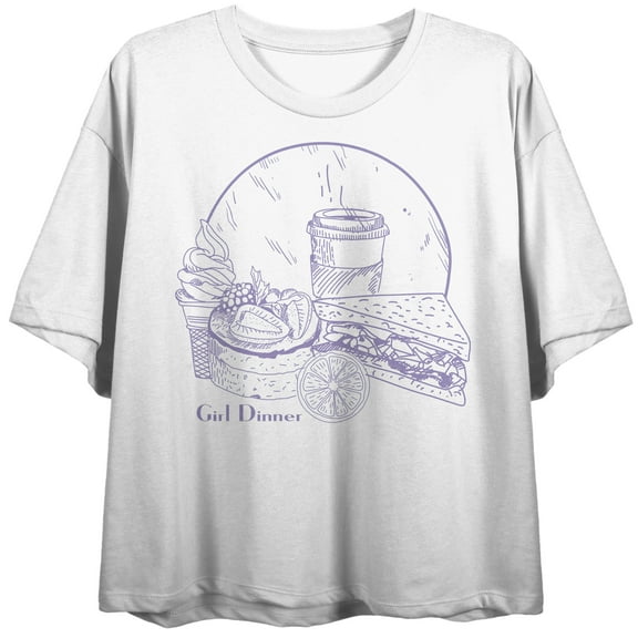 Girl Dinner Ice Cream, Sandwich, & Coffee Women's White Cropped Tee-Medium
