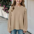 thumbnail image 2 of JUMESG Girls Long Sleeve Shirts Casual Ruffle Trim Crewneck Blouse Tops (Coffee,4-5 Years), 2 of 7