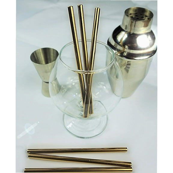 SHORT 12.5cm Straight Metal Drinking Straw Stainless Steel Reusable Straws (HoneyGold, 6)