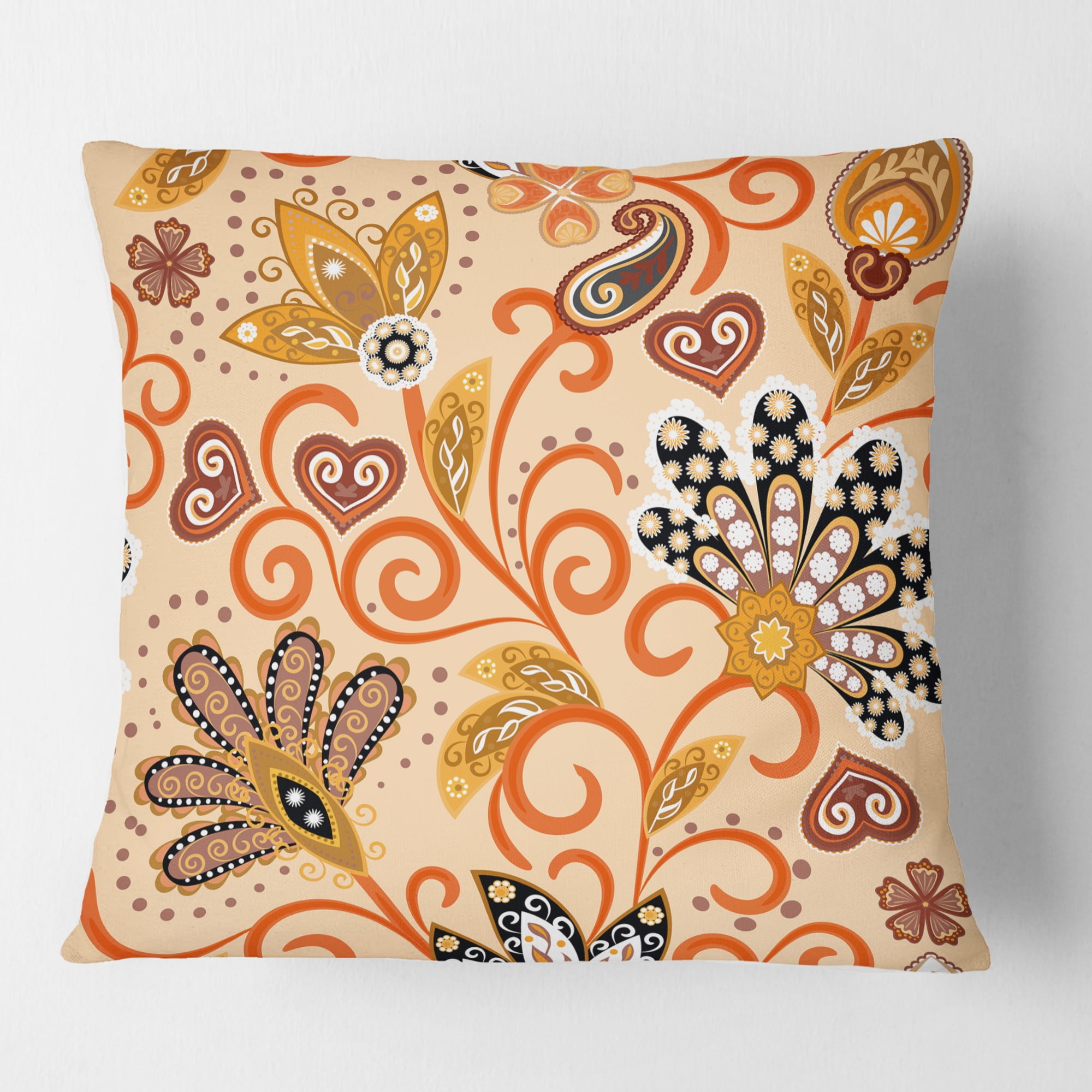 Designart Retro Indian Floral Batik III' Mid-Century Modern Throw Pillow - 16x16