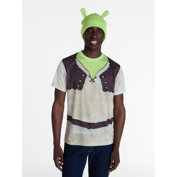 Shrek Men’s Graphic Cosplay Graphic Tee and Beanie Set, 2 Piece, Sizes XS-3XL