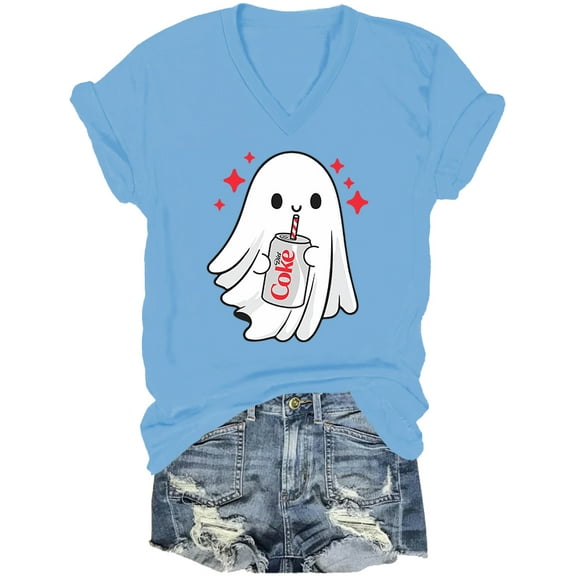 Halloween Diet Coke Ghost V Neck Shirt Coke Ghost Tshirt Funny Cute Skeleton Coke Tops