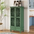 thumbnail image 5 of Atumcto 55" Tall Storage Cabinet with 2 Doors & Drawer, Vintage Carved Wood Accent Cabinet with Solid Wood Legs, Stylish Storage Solution for Living Room, Entryway, Dining Room, Antique Green, 5 of 17